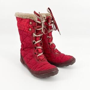 Columbia Womens MINX MID II Red Quilted Waterproof Red Lace Up Boots Size 7.5